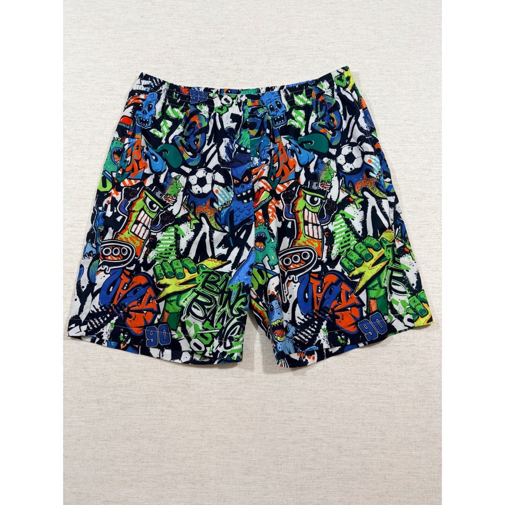 SHEIN Shorts Mens Large Multi Color Good Graffiti Monster Soccer Print Casual